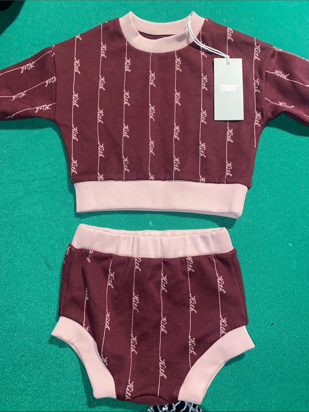 Kith Kids Maroon & Light Pink Logo Knit Two-Piece Set - Picture 1 of 7